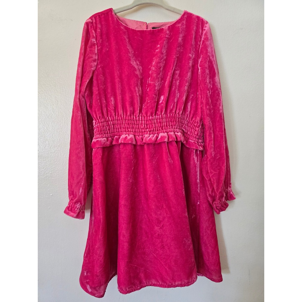 Crewcuts Girls Pink Crushed Velvet Smocked Waist Ruffle Dress Size 6 Holiday